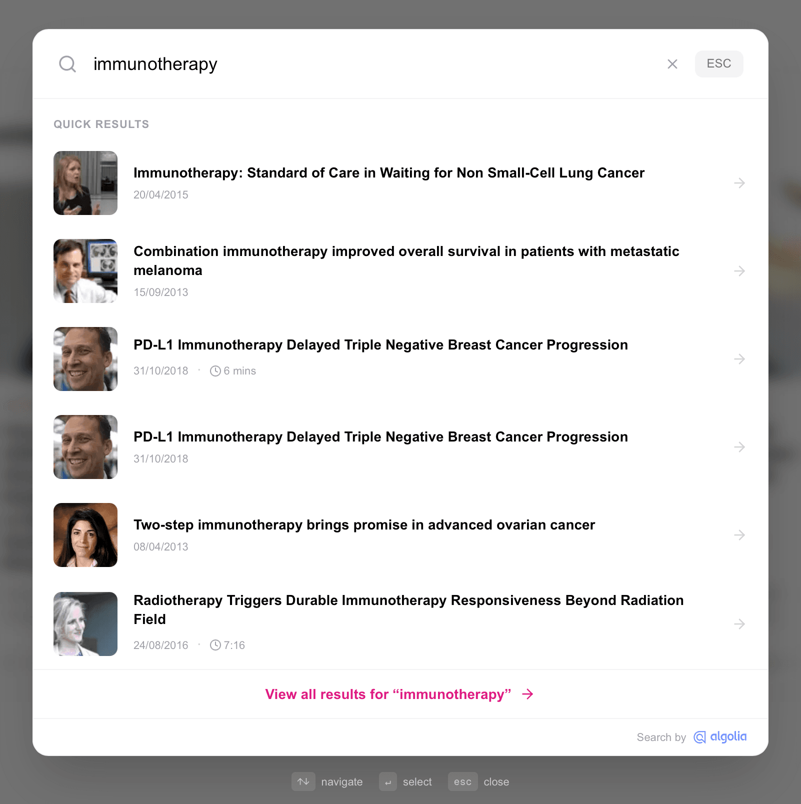 Algolia search integration on Audio Medica